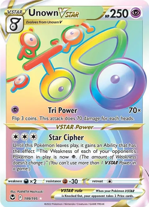 Unown VSTAR Secret Rare #199/195 Holofoil Pokémon card from Silver Tempest