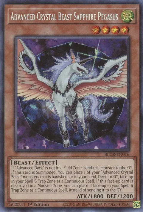 Advanced Crystal Beast Sapphire Pegasus BLCR-EN016 Yu-Gi-Oh card from Battles of Legend: Crystal Revenge