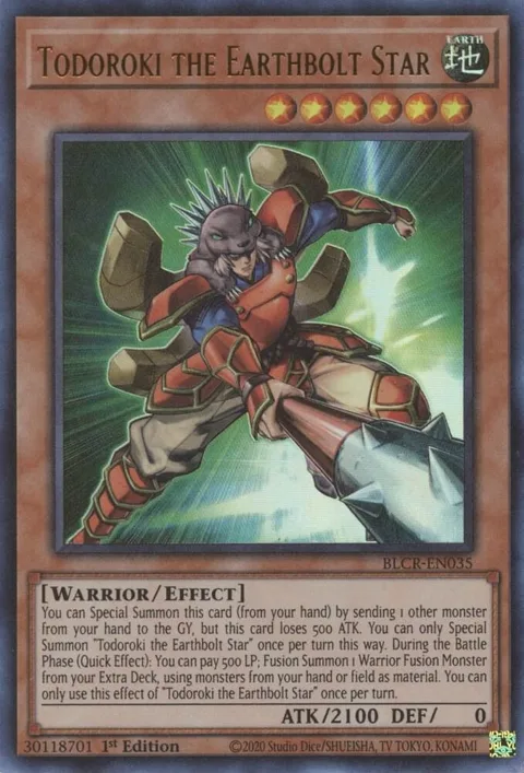 Todoroki the Earthbolt Star BLCR-EN035 Yu-Gi-Oh card from Battles of Legend: Crystal Revenge