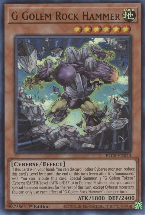 G Golem Rock Hammer BLCR-EN040 Yu-Gi-Oh card from Battles of Legend: Crystal Revenge
