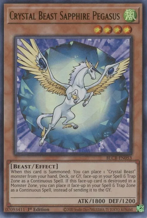 Crystal Beast Sapphire Pegasus BLCR-EN053 Yu-Gi-Oh card from Battles of Legend: Crystal Revenge