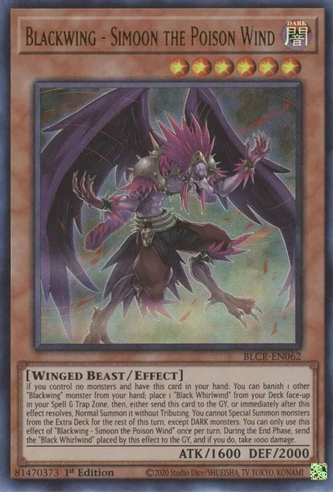 Blackwing - Simoon the Poison Wind BLCR-EN062 Yu-Gi-Oh card from Battles of Legend: Crystal Revenge