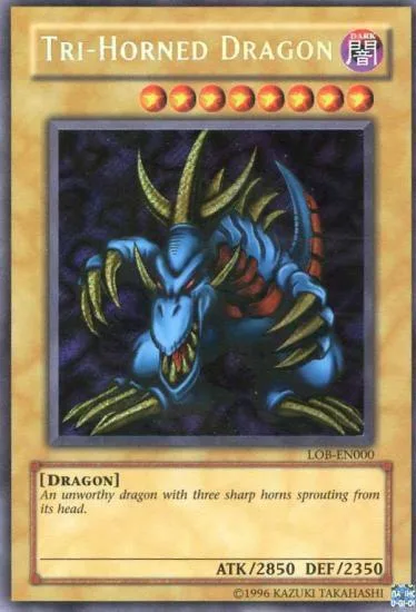 Tri-Horned Dragon LOB-EN000 LOB-EN Unlimited Secret Rare Yu-Gi-Oh card from Legend of Blue Eyes White Dragon (Worldwide English)