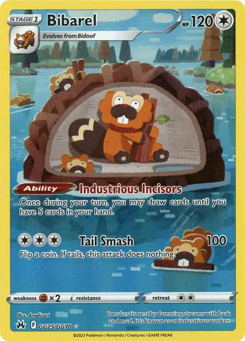 Bibarel #GG25/GG70 Holofoil Pokémon card from Crown Zenith: Galarian Gallery