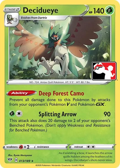 Decidueye #013/189 Pokémon card from Prize Pack Series Cards