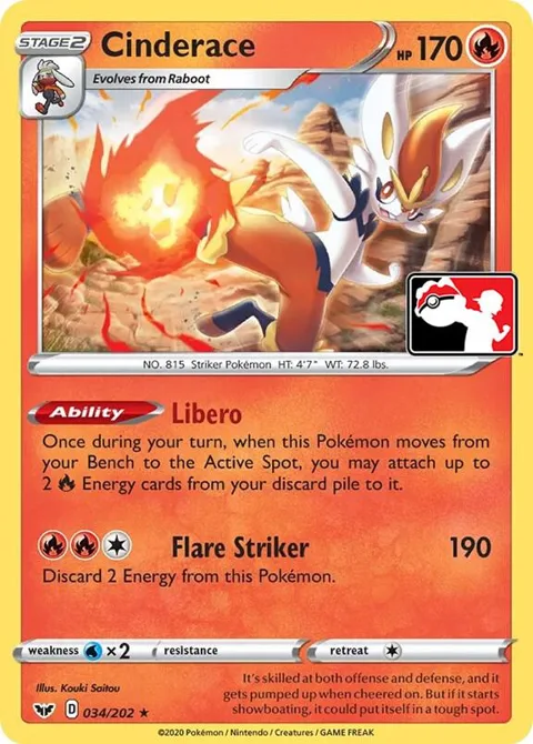 Cinderace #034/202 Pokémon card from Prize Pack Series Cards