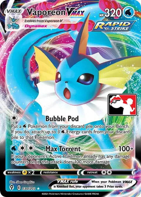 Vaporeon VMAX #030/203 Holofoil Pokémon card from Prize Pack Series Cards