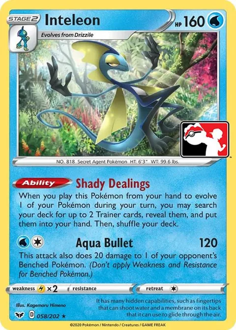 Inteleon #058/202 Holofoil Pokémon card from Prize Pack Series Cards