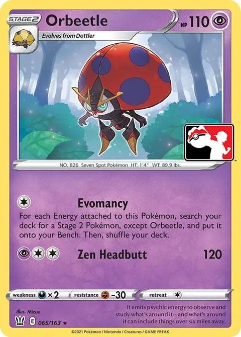 Orbeetle #065/163 Pokémon card from Prize Pack Series Cards