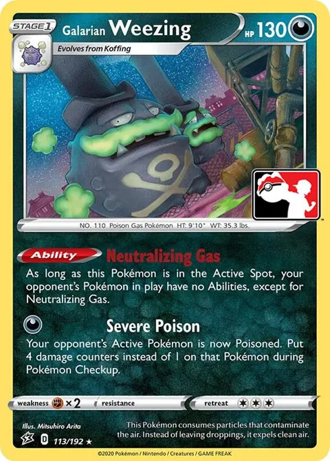 Galarian Weezing #113/192 Pokémon card from Prize Pack Series Cards