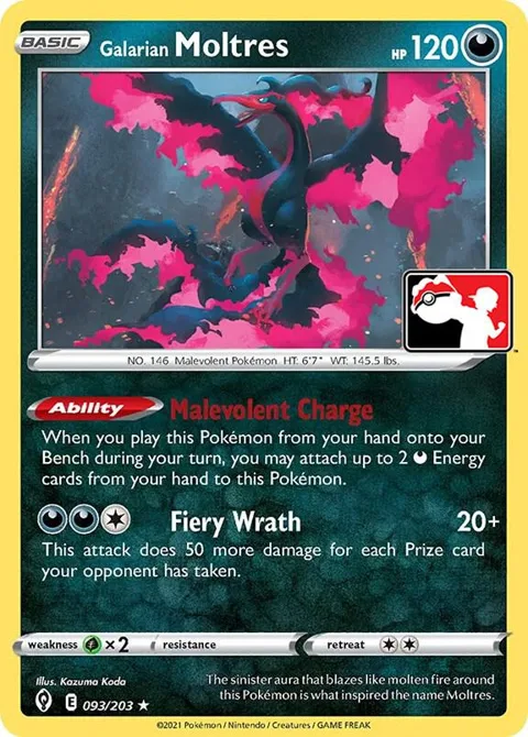 Galarian Moltres #093/203 Pokémon card from Prize Pack Series Cards