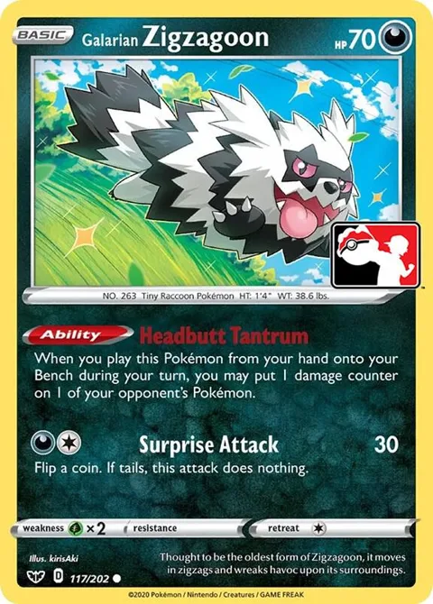 Galarian Zigzagoon #117/202 Holofoil Pokémon card from Prize Pack Series Cards