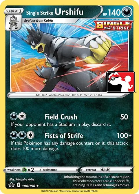Single Strike Urshifu #108/198 Pokémon card from Prize Pack Series Cards