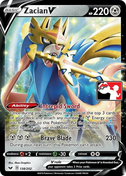 Zacian V #138/202 Holofoil Pokémon card from Prize Pack Series Cards