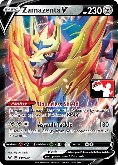 Zamazenta V #139/202 Holofoil Pokémon card from Prize Pack Series Cards