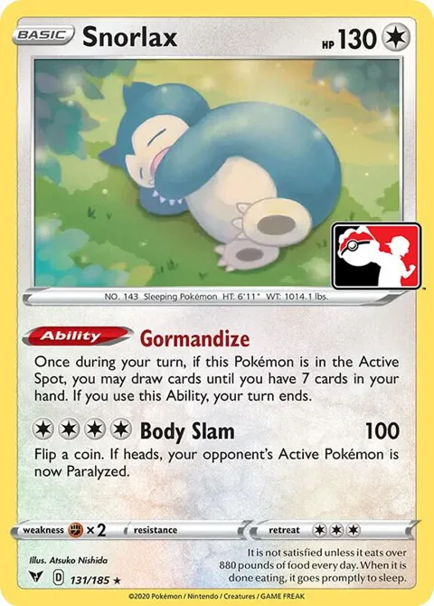 Snorlax #131/185 Pokémon card from Prize Pack Series Cards
