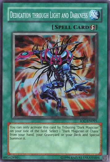Dedication Through Light and Darkness IOC-EN095 IOC-EN Unlimited Super Rare Yu-Gi-Oh card from Invasion of Chaos (Worldwide English)
