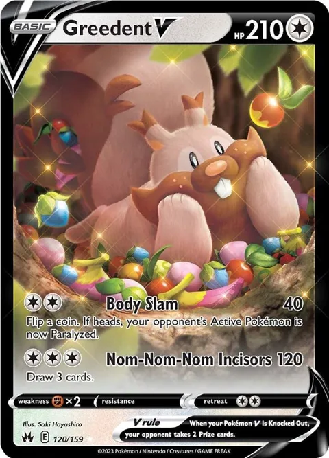 Greedent V #120/159 Holofoil Pokémon card from Crown Zenith