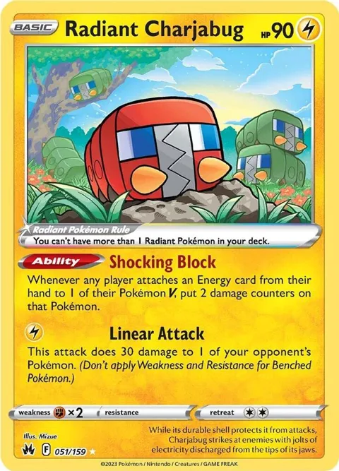 Radiant Charjabug #051/159 Holofoil Pokémon card from Crown Zenith