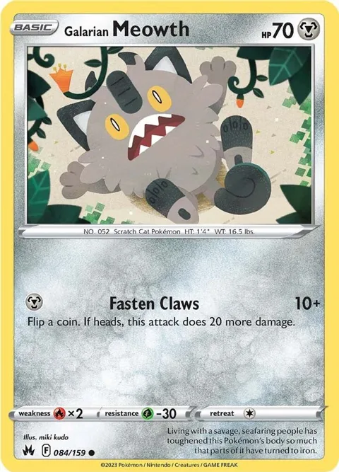 Galarian Meowth #084/159 Pokémon card from Crown Zenith
