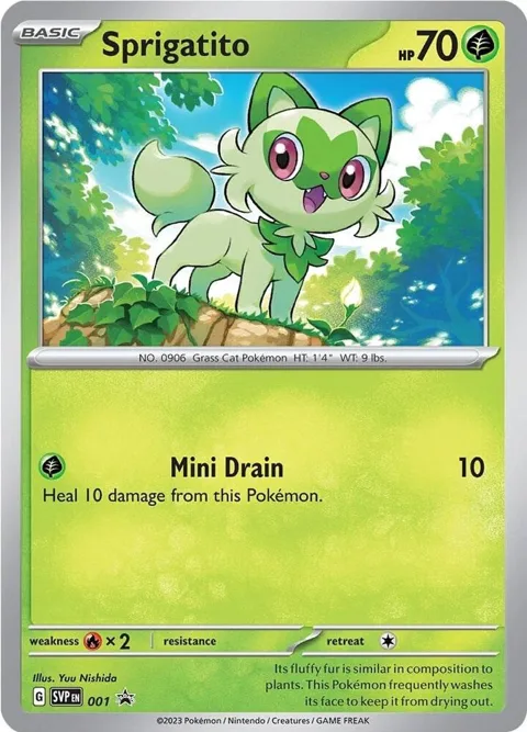 Sprigatito #001 Holofoil Pokémon card from Scarlet & Violet Promo Cards