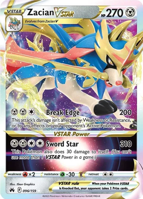 Zacian VSTAR #096/159 Holofoil Pokémon card from Crown Zenith