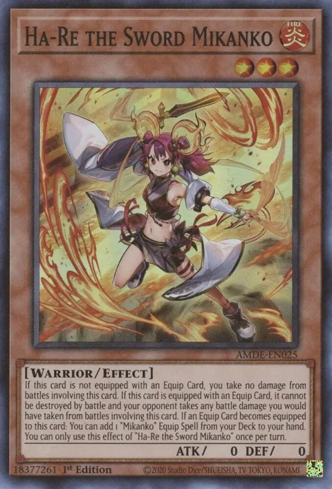 Ha-Re the Sword Mikanko AMDE-EN025 Yu-Gi-Oh card from Amazing Defenders