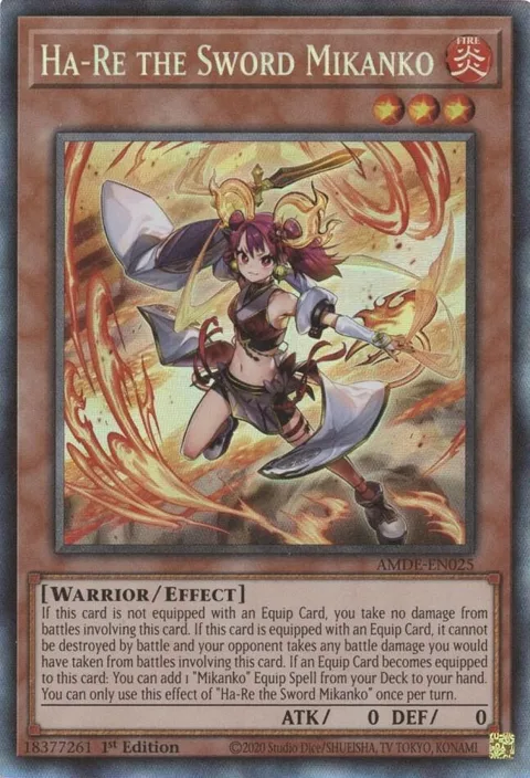 Ha-Re the Sword Mikanko Collector's Rare AMDE-EN025 Yu-Gi-Oh card from Amazing Defenders