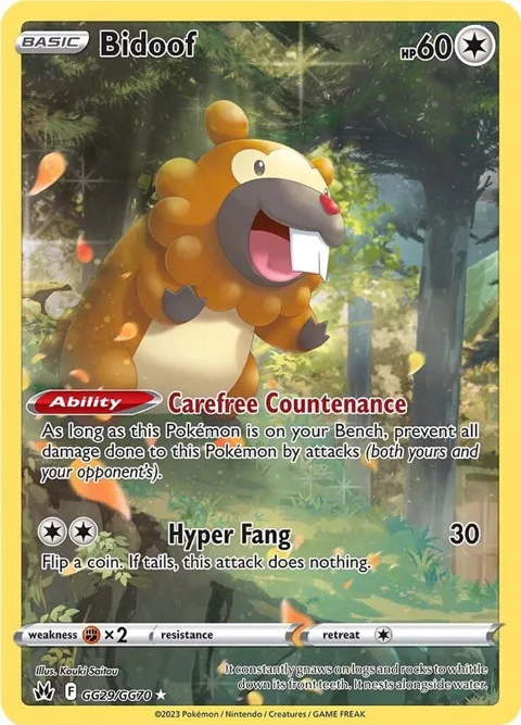 Bidoof #GG29/GG70 Holofoil Pokémon card from Crown Zenith: Galarian Gallery