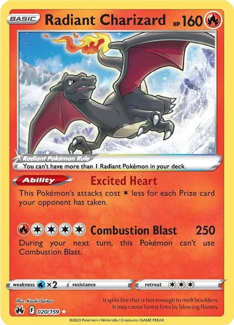 Radiant Charizard #020/159 Holofoil Pokémon card from Crown Zenith