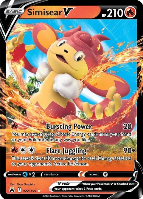 Simisear V #022/159 Holofoil Pokémon card from Crown Zenith