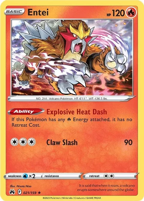 Entei #021/159 Reverse Holofoil Pokémon card from Crown Zenith