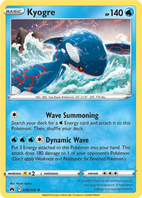 Kyogre #036/159 Holofoil Pokémon card from Crown Zenith