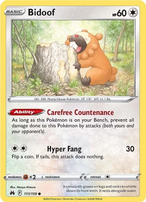 Bidoof #111/159 Reverse Holofoil Pokémon card from Crown Zenith