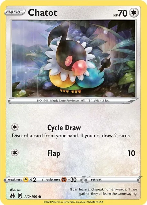 Chatot #112/159 Reverse Holofoil Pokémon card from Crown Zenith