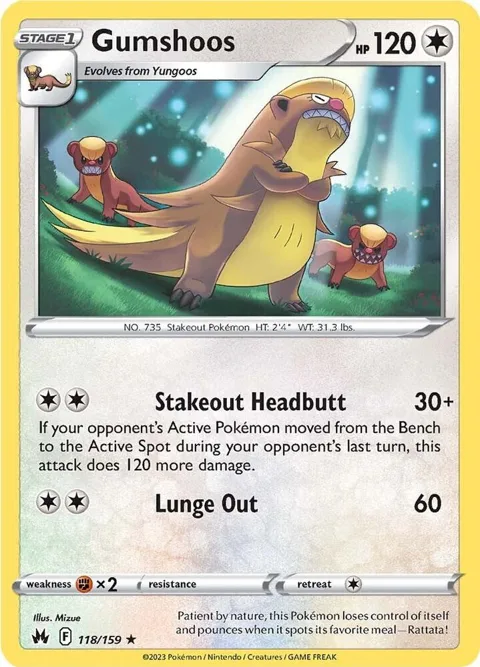 Gumshoos #118/159 Reverse Holofoil Pokémon card from Crown Zenith