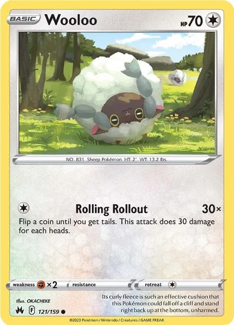 Wooloo #121/159 Reverse Holofoil Pokémon card from Crown Zenith