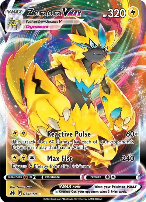 Zeraora VMAX #054/159 Holofoil Pokémon card from Crown Zenith