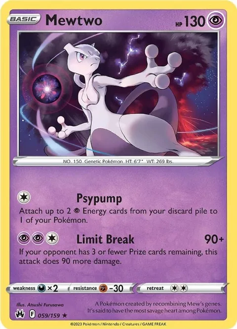 Mewtwo #059/159 Reverse Holofoil Pokémon card from Crown Zenith
