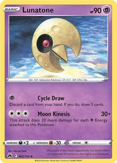 Lunatone #062/159 Reverse Holofoil Pokémon card from Crown Zenith