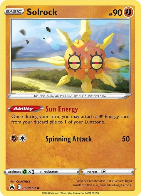 Solrock #069/159 Reverse Holofoil Pokémon card from Crown Zenith