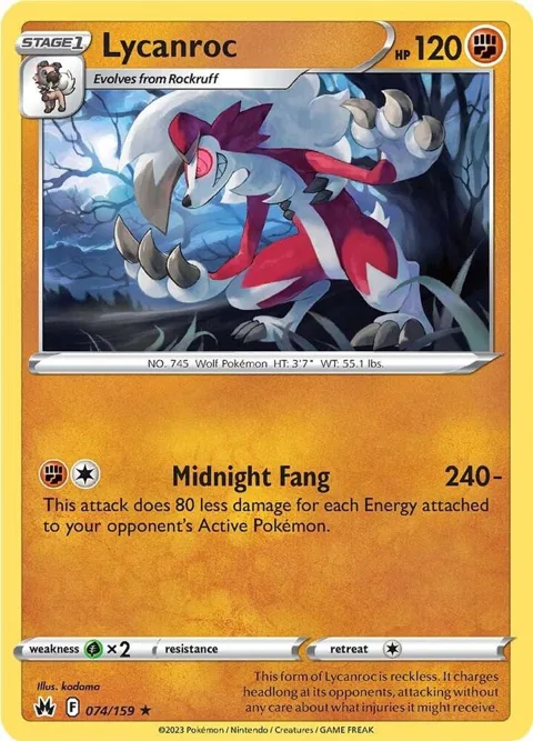 Lycanroc #074/159 Reverse Holofoil Pokémon card from Crown Zenith