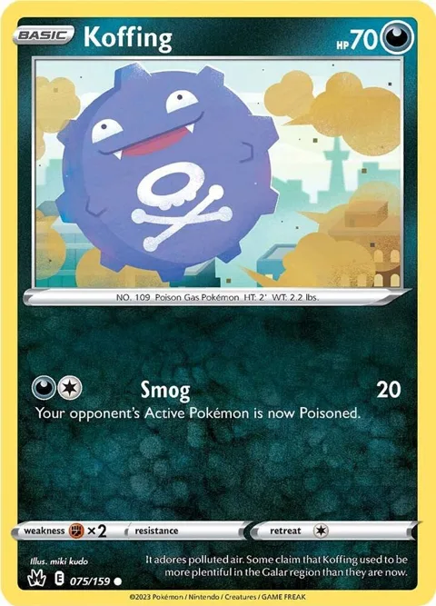 Koffing #075/159 Reverse Holofoil Pokémon card from Crown Zenith