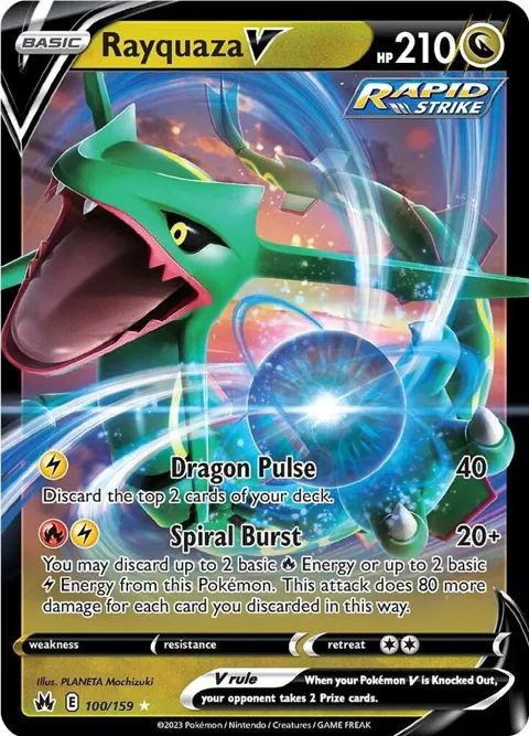 Rayquaza V #100/159 Holofoil Pokémon card from Crown Zenith