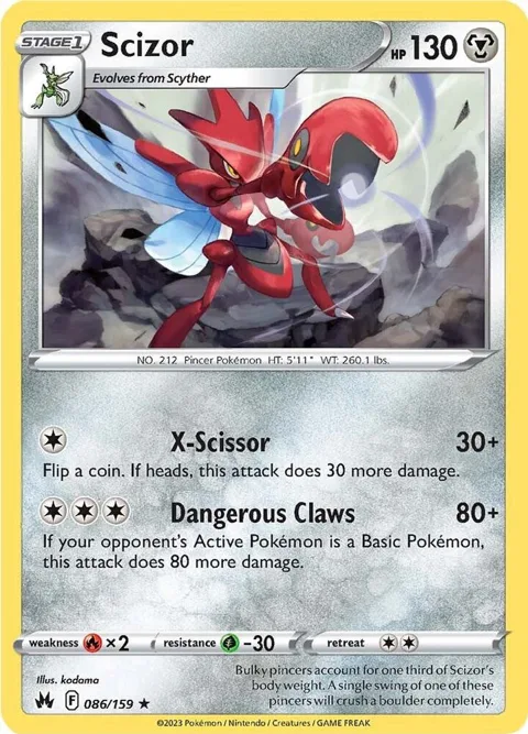 Scizor #086/159 Reverse Holofoil Pokémon card from Crown Zenith