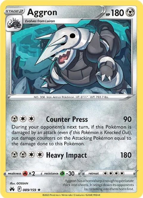 Aggron #089/159 Holofoil Pokémon card from Crown Zenith