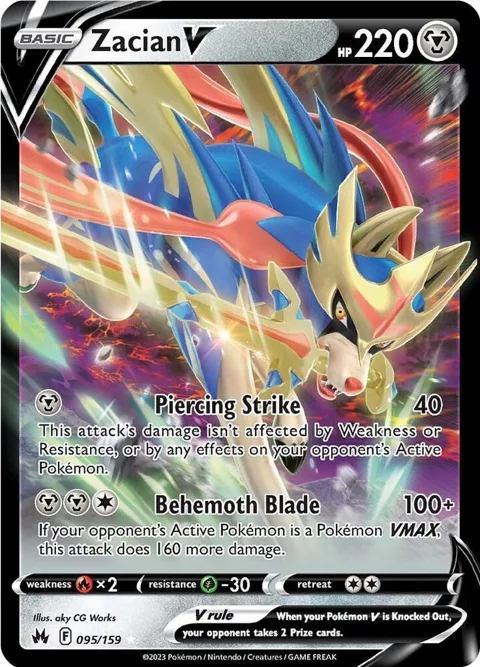 Zacian V #095/159 Holofoil Pokémon card from Crown Zenith