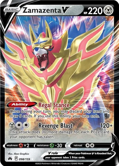 Zamazenta V #098/159 Holofoil Pokémon card from Crown Zenith