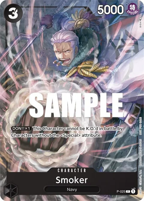 Smoker Pre-Release P-025 One Piece card from One Piece Promotion Cards