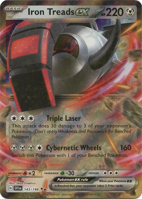 Iron Treads ex #143/198 Holofoil Pokémon card from Scarlet & Violet Base Set